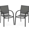 Gartenstühle stapelbar 2er Set Stapelstühle aus Textilene und Metallgestell Terrassenstühle mit Armlehnen 61 x 58 x 85 cm Grau