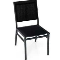Gartenstuhl Alu wetterfester Terrassenstuhl mit atmungsaktivem Sitz und Rückenlehne 60 x 45 x 87 cm Schwarz