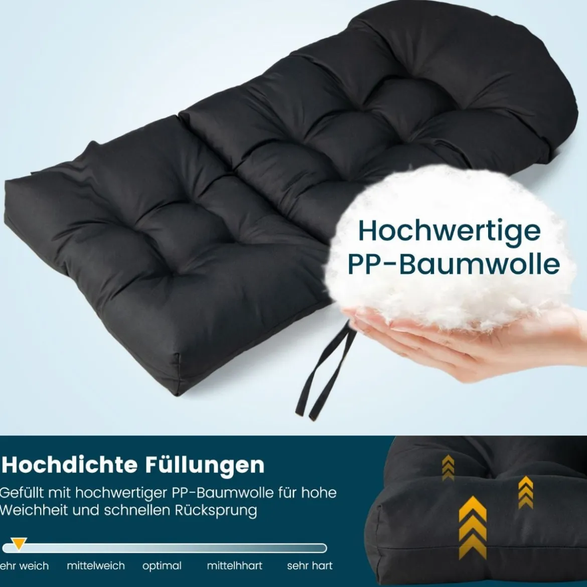 Gartenstuhlauflagen Hochlehner 125 x 59 x 10 cm Stuhlkissen Schwarz