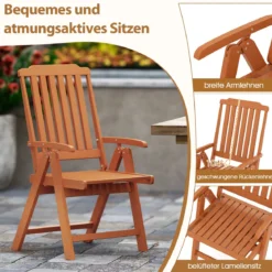 Gartenstuhl klappbar Hochlehner Klappstuhl aus Kunststoff wetterfester Balkonstuhl in Holzoptik Terrassenstuhl bis 150 kg belastbar Braun