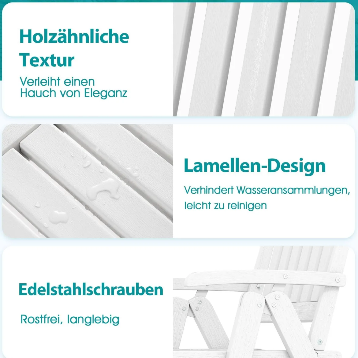Gartenstuhl klappbar Hochlehner Klappstuhl aus Kunststoff wetterfester Balkonstuhl in Holzoptik Terrassenstuhl bis 150 kg belastbar Weiß