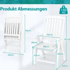 Gartenstuhl klappbar Hochlehner Klappstuhl aus Kunststoff wetterfester Balkonstuhl in Holzoptik Terrassenstuhl bis 150 kg belastbar Weiß