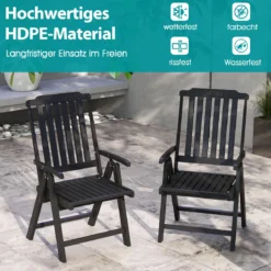 Gartenstuhl klappbar Hochlehner Klappstuhl aus Kunststoff wetterfester Balkonstuhl in Holzoptik Terrassenstuhl bis 150 kg belastbar Schwarz