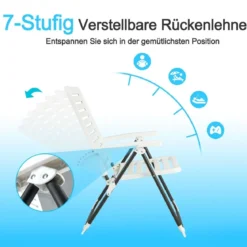 Gartenstuhl Klappstuhl mit 7-Fach Verstellbarer Rückenlehne Weiß