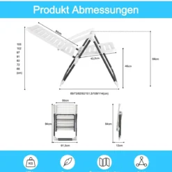 Gartenstuhl Klappstuhl mit 7-Fach Verstellbarer Rückenlehne Weiß