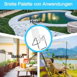 Gartenstuhl Klappstuhl mit 7-Fach Verstellbarer Rückenlehne Weiß
