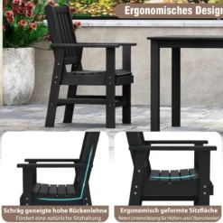 Gartenstuhl Kunststoff wetterfester Balkonstuhl aus HDPE Gartensessel in Holzoptik Schwarz