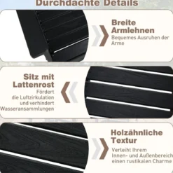 Gartenstuhl Kunststoff wetterfester Balkonstuhl aus HDPE Gartensessel in Holzoptik Schwarz
