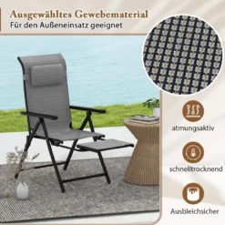 Gartenstuhl mit Ausziehbarer Fußstütze Hochlehner Klappstühle mit 10-Fach Verstellbarer Rückenlehne