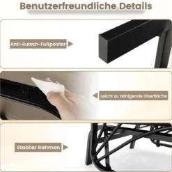 Gartenstuhl mit Schaukelfunktion & Weich Gepolstertem Kissen Schaukelstuhl Braun
