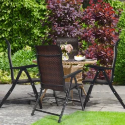 Gartenstuhl Polyrattan Klappstuhl mit 5-Fach Verstellbarer Rückenlehne 69 x 58 x 85 - 112 cm