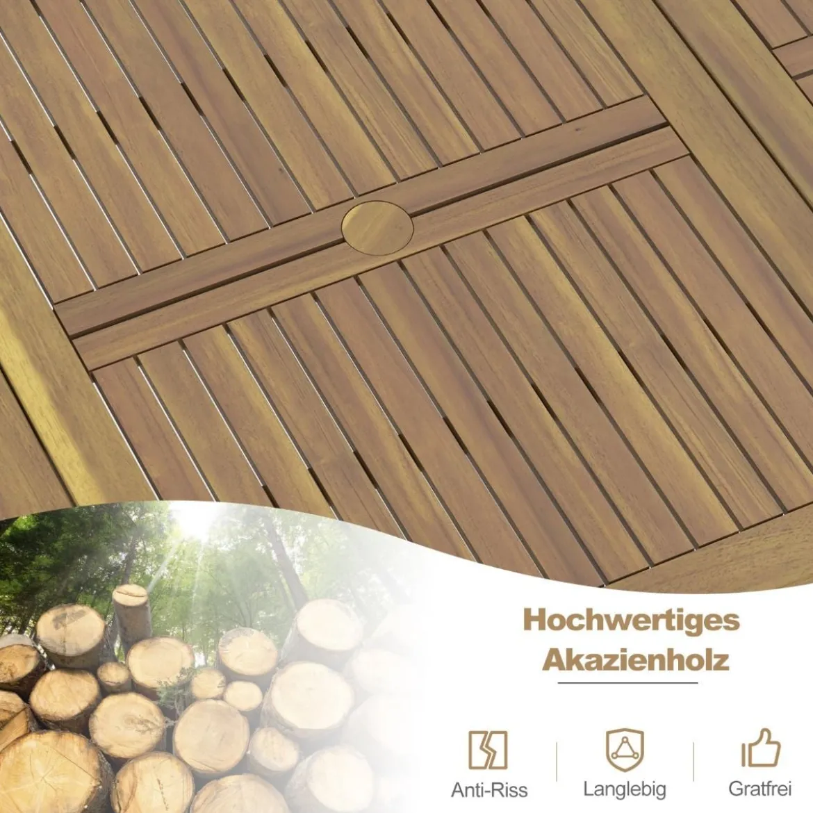 Gartentisch Akazienholz Garten Esstisch für 8 Personen Rechteckiger Terrassentisch 200 x 90 x 75 cm