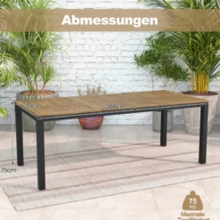 Gartentisch Akazienholz Garten Esstisch für 8 Personen Rechteckiger Terrassentisch 200 x 90 x 75 cm