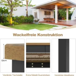 Gartentisch Akazienholz Garten Esstisch für 8 Personen Rechteckiger Terrassentisch 200 x 90 x 75 cm
