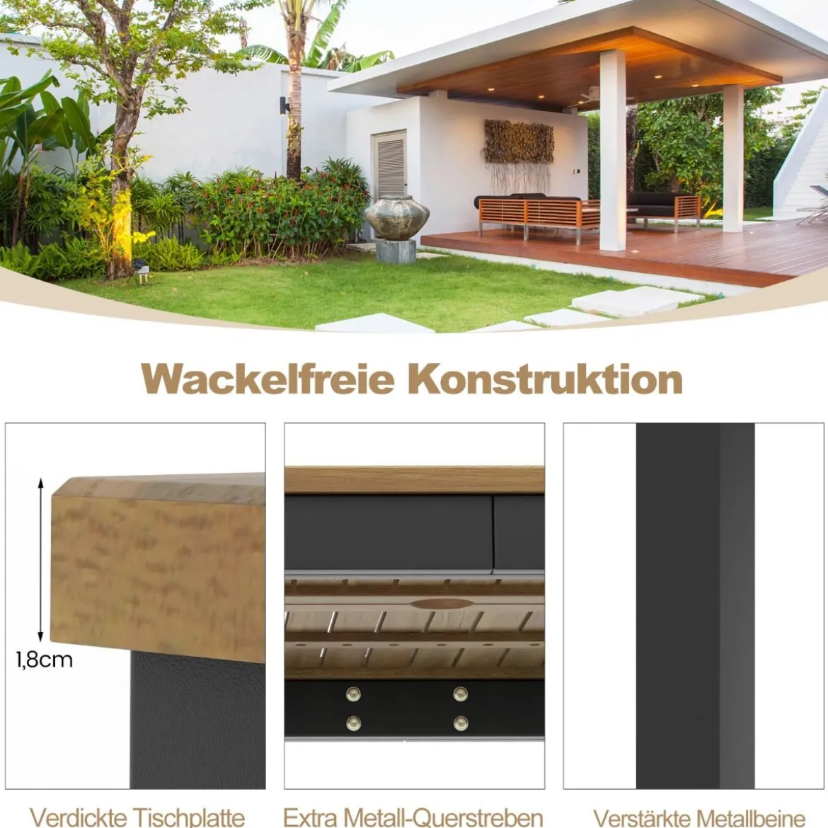 Gartentisch Akazienholz Garten Esstisch für 8 Personen Rechteckiger Terrassentisch 200 x 90 x 75 cm