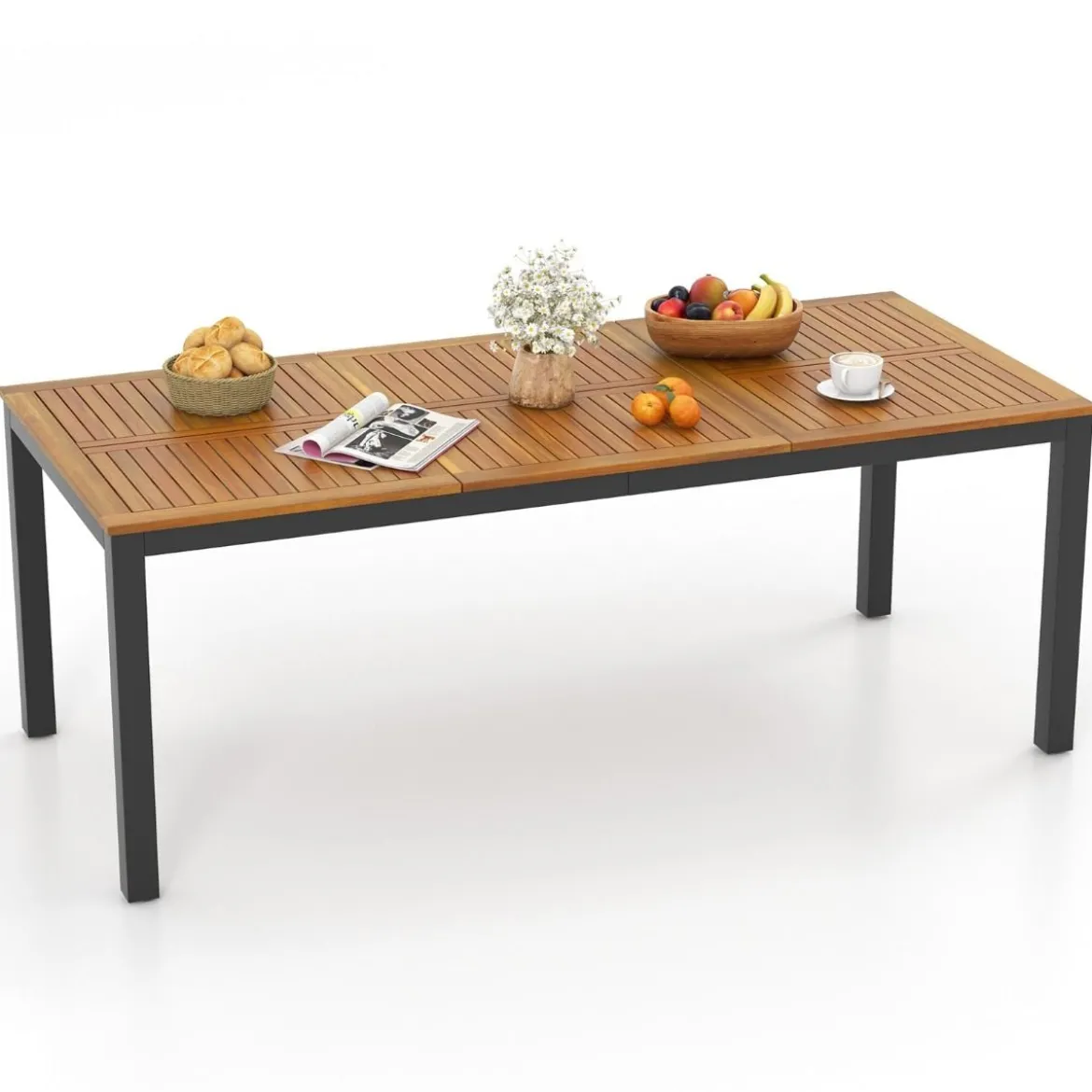 Gartentisch Akazienholz Garten Esstisch für 8 Personen Rechteckiger Terrassentisch 200 x 90 x 75 cm