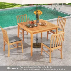 Gartentisch aus Akazienholz mit Schirmloch Terrassentisch Quadratischer Balkontisch