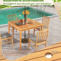 Gartentisch aus Akazienholz mit Schirmloch Terrassentisch Quadratischer Balkontisch