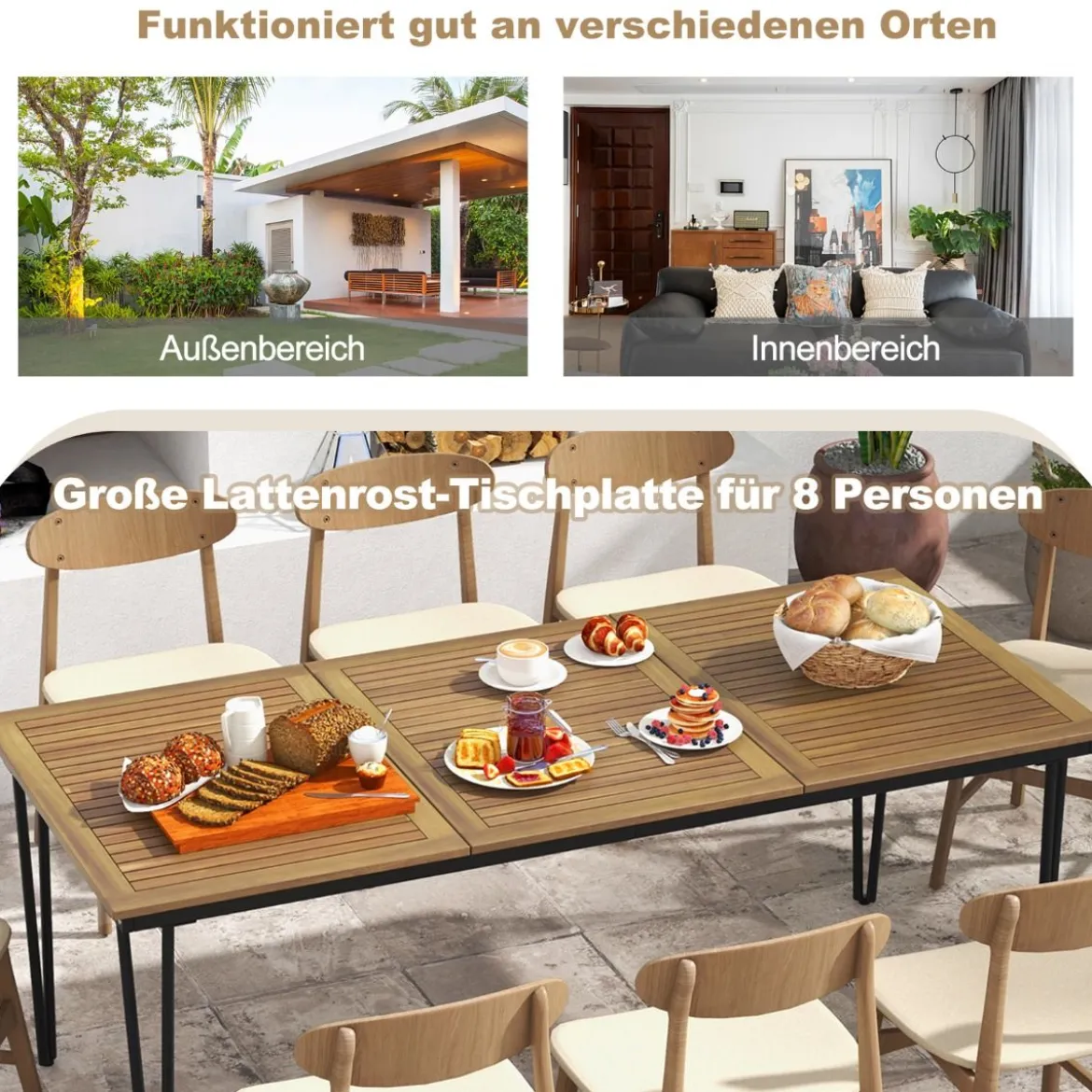 Gartentisch Biertisch mit 5cm Schirmloch Holztisch für Outdoor Hinterhof 200 x 90 x 75 cm