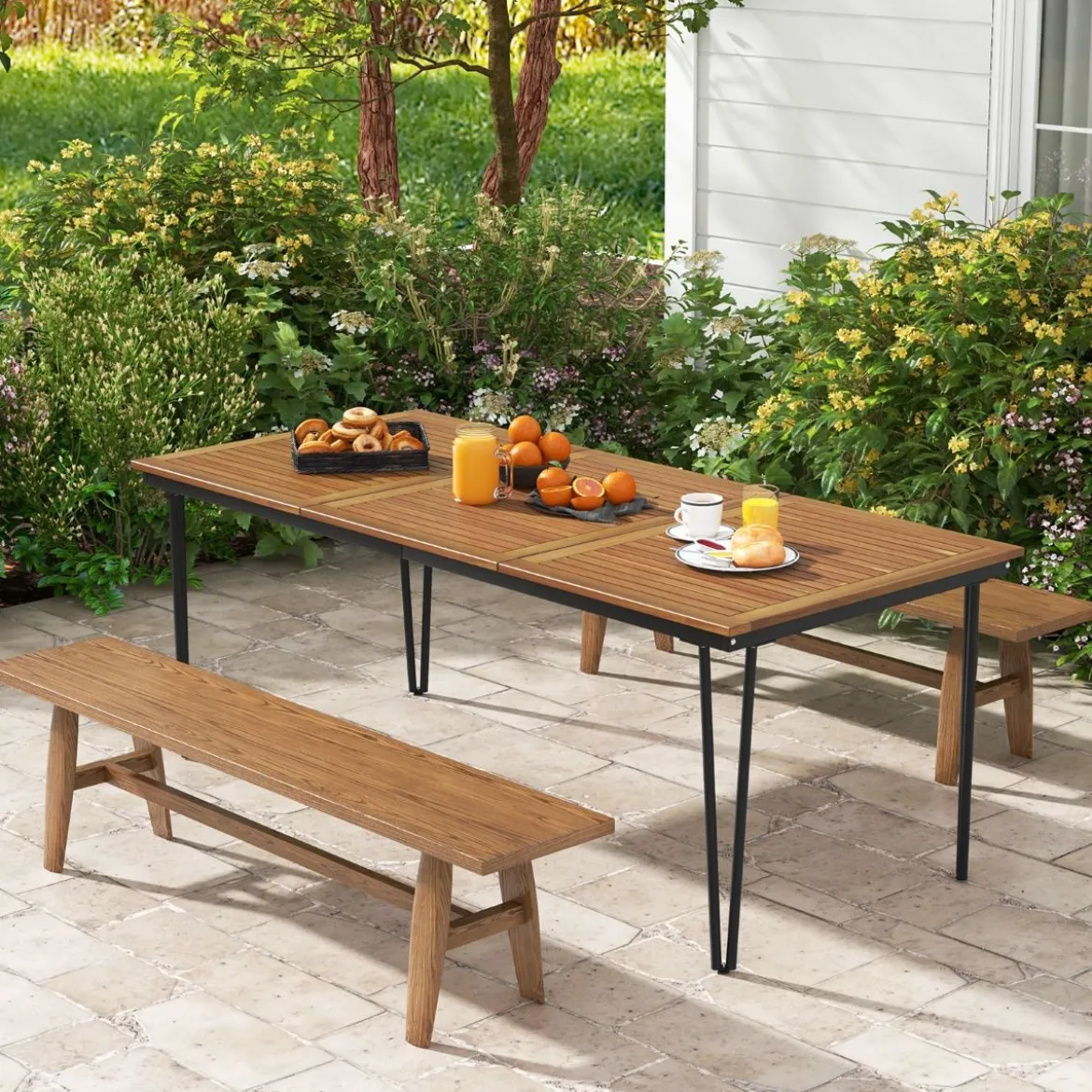 Gartentisch Biertisch mit 5cm Schirmloch Holztisch für Outdoor Hinterhof 200 x 90 x 75 cm