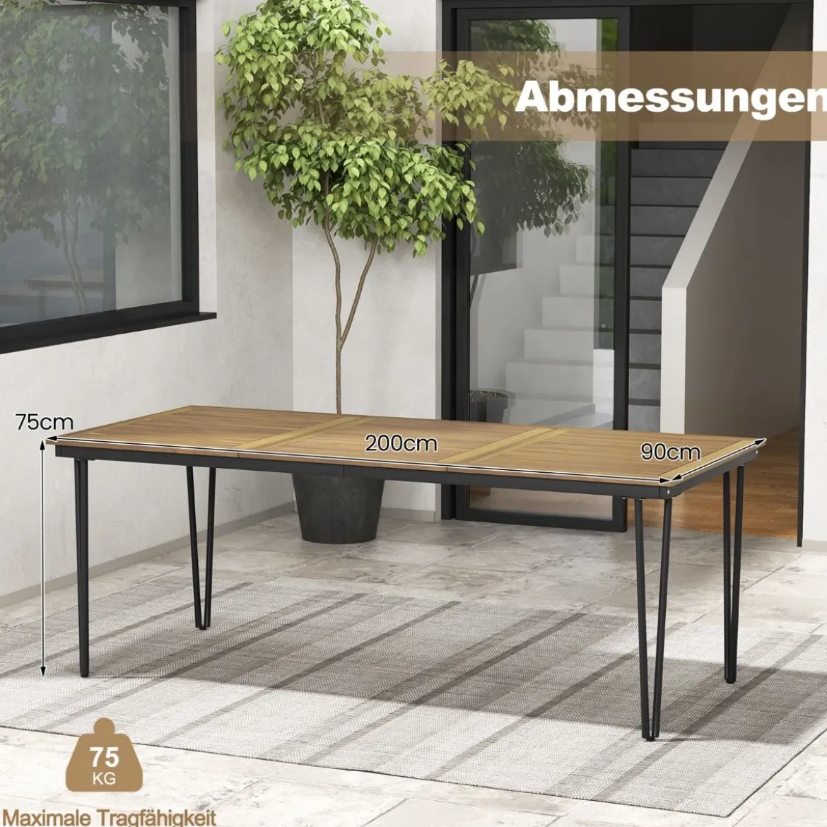 Gartentisch Biertisch mit 5cm Schirmloch Holztisch für Outdoor Hinterhof 200 x 90 x 75 cm