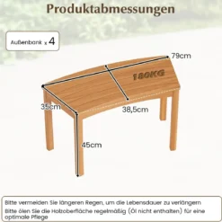 Gartentisch + 4er Gartenbank Set Ø 90 cm Klapptisch Sitzbank ohne Rückenlehne Holzbank Natur