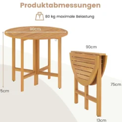 Gartentisch + 4er Gartenbank Set Ø 90 cm Klapptisch Sitzbank ohne Rückenlehne Holzbank Natur