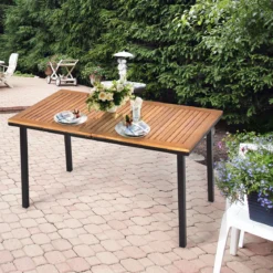 Gartentisch Esstisch mit Schirmloch Holztisch Terrassentisch Akazienholz 140 x 75 x 76 cm Natur