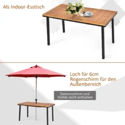 Gartentisch Esstisch mit Schirmloch Holztisch Terrassentisch Akazienholz 140 x 75 x 76 cm Natur