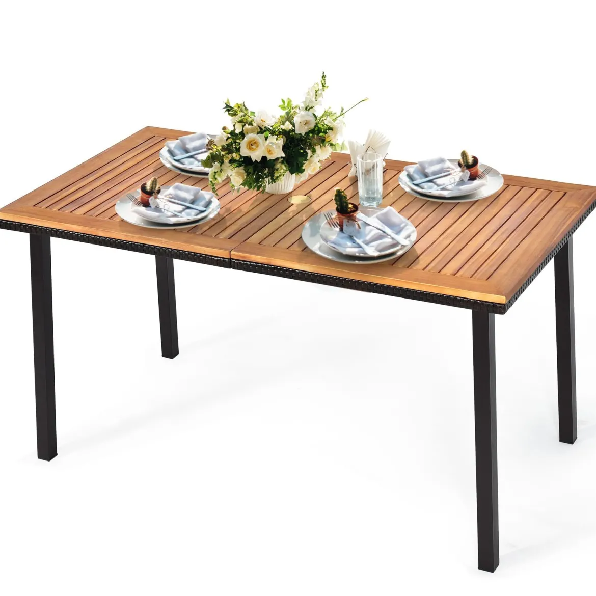 Gartentisch Esstisch mit Schirmloch Holztisch Terrassentisch Akazienholz 140 x 75 x 76 cm Natur
