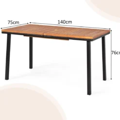 Gartentisch Esstisch mit Schirmloch Holztisch Terrassentisch Akazienholz 140 x 75 x 76 cm Natur
