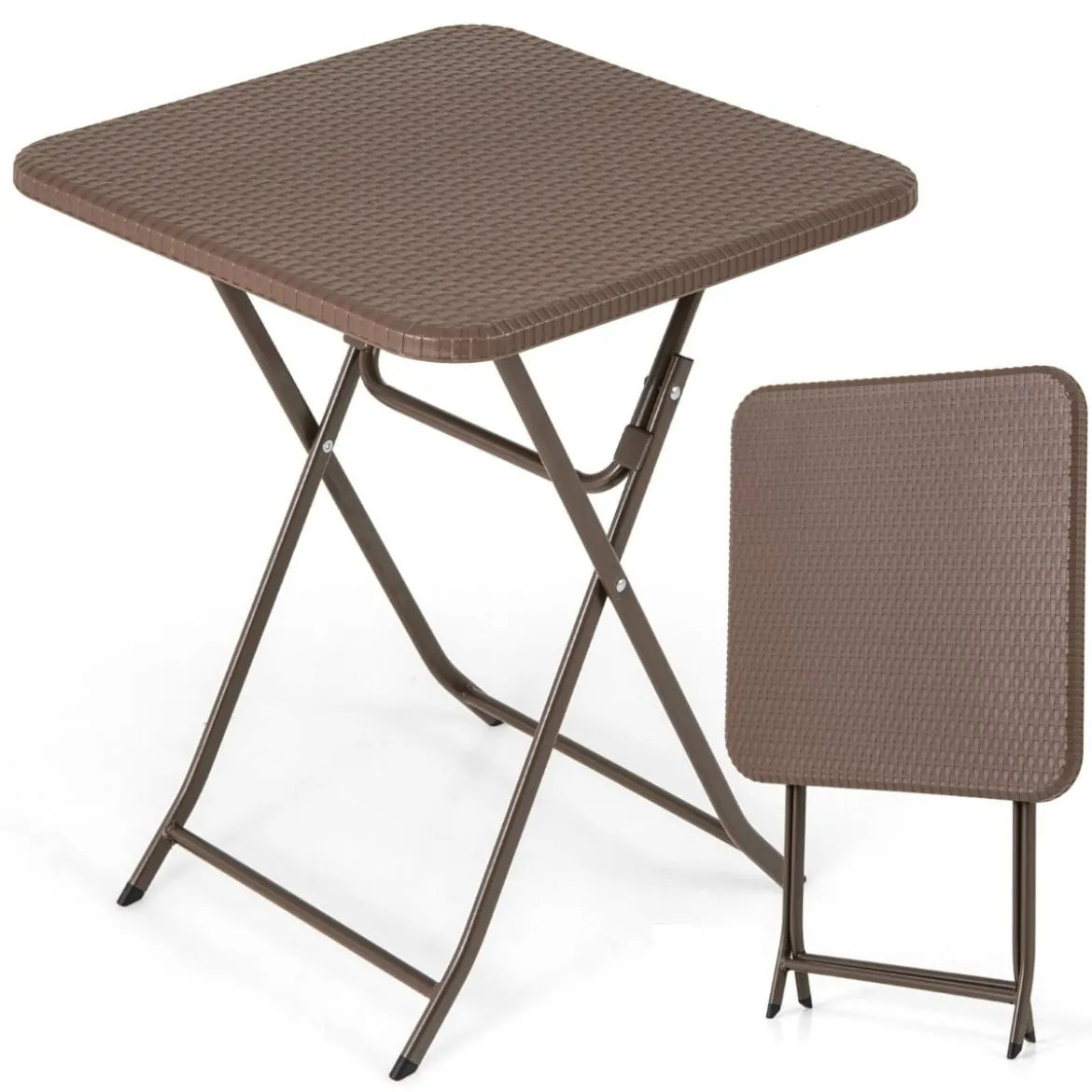 Gartentisch in Rattan-Optik mit HDPE-Tischplatte Klappbarer Balkontisch Quadratischer Campingtisch