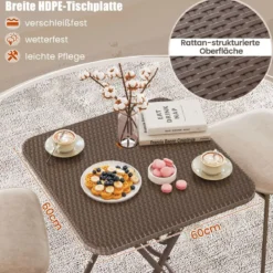 Gartentisch in Rattan-Optik mit HDPE-Tischplatte Klappbarer Balkontisch Quadratischer Campingtisch