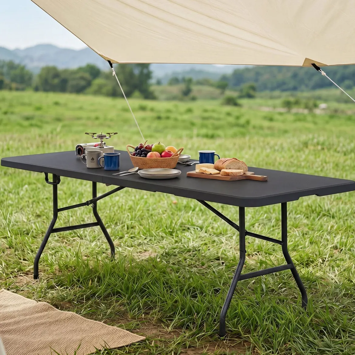 Gartentisch Klappbar 244 x 75 cm Campingtisch mit Tragegriff XXL für 10 Personen Schwarz