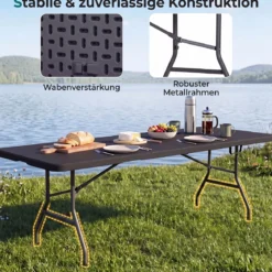 Gartentisch Klappbar 244 x 75 cm Campingtisch mit Tragegriff XXL für 10 Personen Schwarz