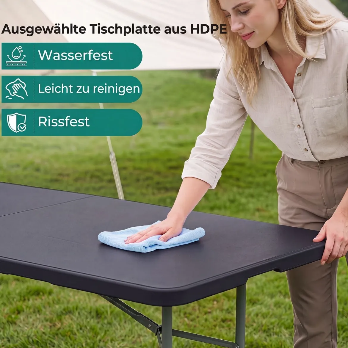 Gartentisch Klappbar 244 x 75 cm Campingtisch mit Tragegriff XXL für 10 Personen Schwarz