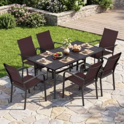 Gartentisch Metall Balkontisch mit Sonnenschirmloch Quadratischer Terrassentisch für 6 Personen