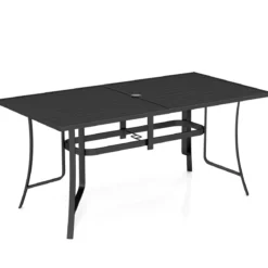 Gartentisch Metall Balkontisch mit Sonnenschirmloch Quadratischer Terrassentisch für 6 Personen