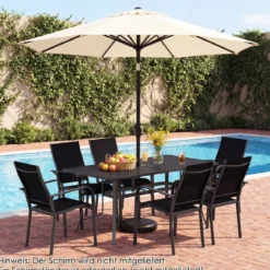 Gartentisch Metall Balkontisch mit Sonnenschirmloch Quadratischer Terrassentisch für 6 Personen
