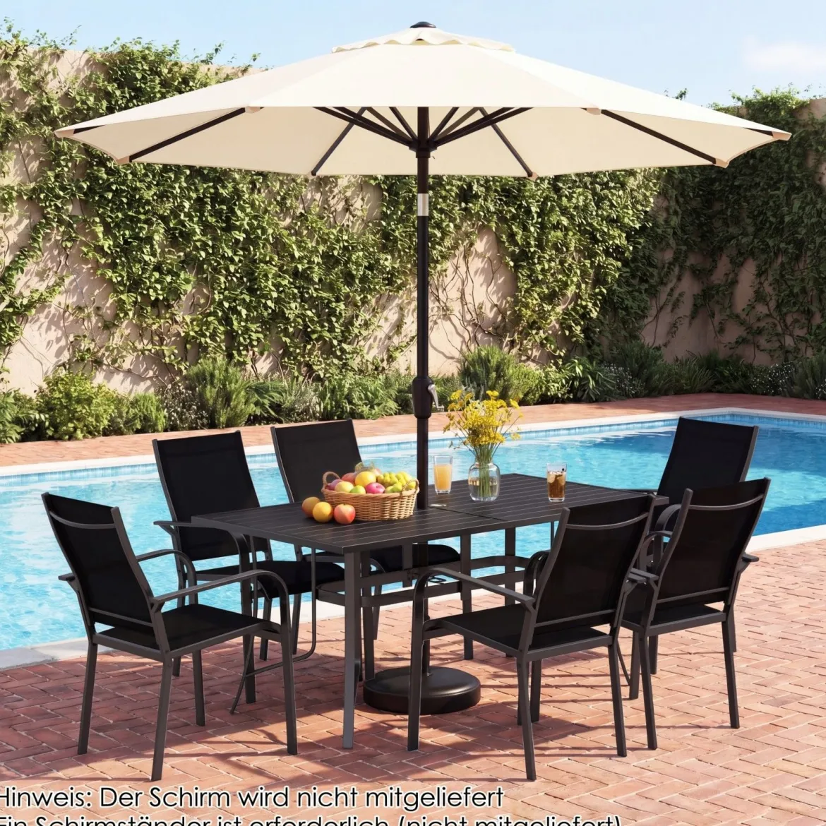 Gartentisch Metall Balkontisch mit Sonnenschirmloch Quadratischer Terrassentisch für 6 Personen