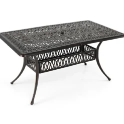 Gartentisch mit Schirmloch aus Aluminiumguss Wetterfester Terrassentisch Balkontisch 151 x 91 cm