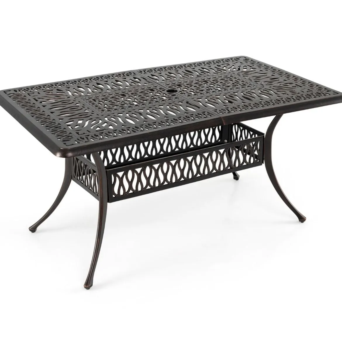 Gartentisch mit Schirmloch aus Aluminiumguss Wetterfester Terrassentisch Balkontisch 151 x 91 cm