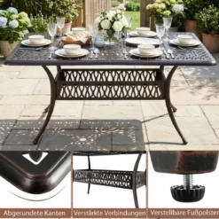 Gartentisch mit Schirmloch aus Aluminiumguss Wetterfester Terrassentisch Balkontisch 151 x 91 cm