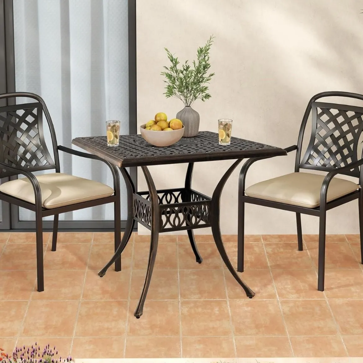 Gartentisch mit Schirmloch Quadratischer Balkontisch Wetterfester Terrassentisch
