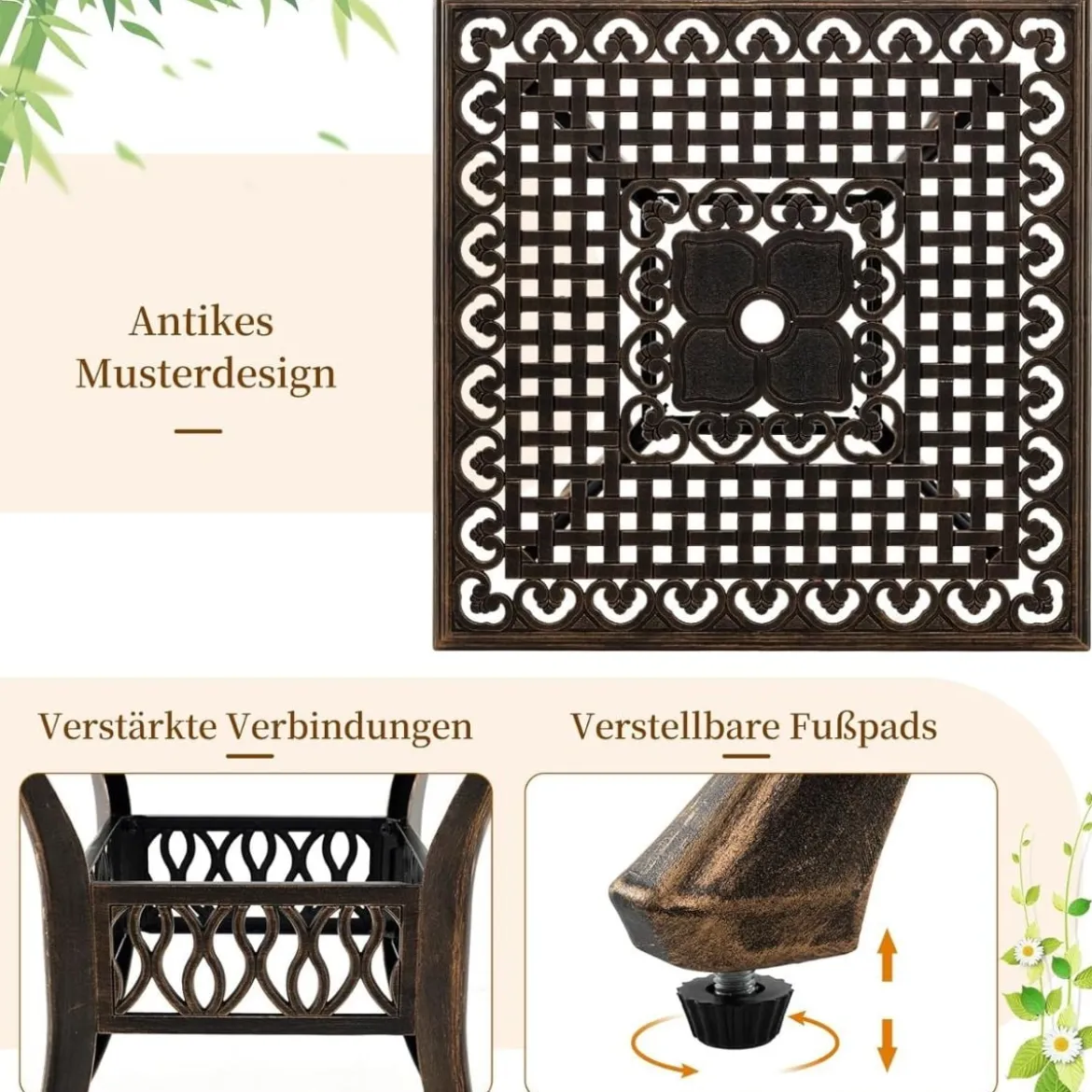 Gartentisch mit Schirmloch Quadratischer Balkontisch Wetterfester Terrassentisch