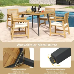 Gartentisch mit Schirmloch Quadratischer Terrassentisch aus Akazienholz für 4 Personen