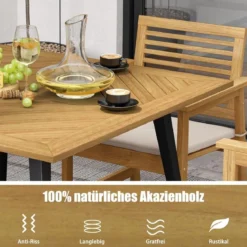 Gartentisch mit Schirmloch Quadratischer Terrassentisch aus Akazienholz für 4 Personen