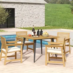 Gartentisch mit Schirmloch Quadratischer Terrassentisch aus Akazienholz für 4 Personen