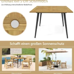 Gartentisch mit Schirmloch Quadratischer Terrassentisch aus Akazienholz für 4 Personen