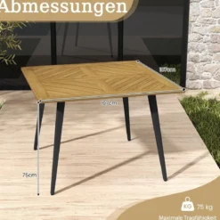 Gartentisch mit Schirmloch Quadratischer Terrassentisch aus Akazienholz für 4 Personen